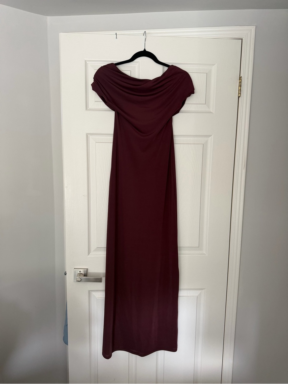 Meshki Off-Shoulder Maxi Dress in Burgundy